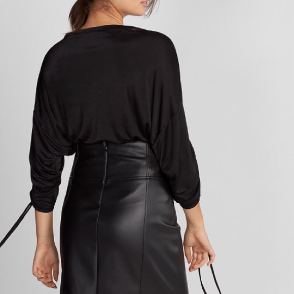 Like New Express Ruched Sleeve Silky Top w/ Ties - Picture 2 of 7